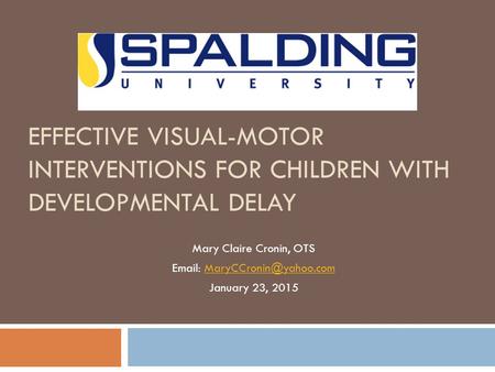 EFFECTIVE VISUAL-MOTOR INTERVENTIONS FOR CHILDREN WITH DEVELOPMENTAL DELAY Mary Claire Cronin, OTS   January.
