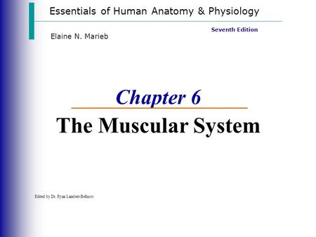 Essentials of Human Anatomy & Physiology Seventh Edition Elaine N. Marieb Chapter 6 The Muscular System Edited by Dr. Ryan Lambert-Bellacov.