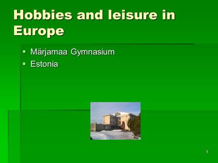 1 Hobbies and leisure in Europe  Märjamaa Gymnasium  Estonia.