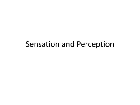 Sensation and Perception. The Basics What is sensation? – Stimulation of sensory receptors and the transmission of sensory information to the central.