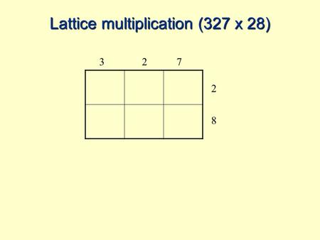 Lattice multiplication (327 x 28) 327 2 8. 327 2 8.