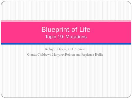 Biology in Focus, HSC Course Glenda Childrawi, Margaret Robson and Stephanie Hollis Blueprint of Life Topic 19: Mutations.