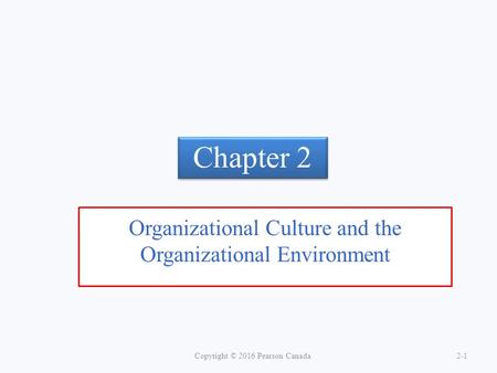 Organizational Culture and the Organizational Environment