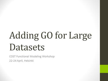 Adding GO for Large Datasets COST Functional Modeling Workshop 22-24 April, Helsinki.