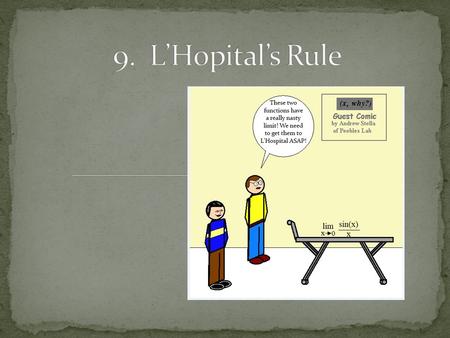 L’Hopital (Lo-pee-tal) was a French mathematician who wrote the first calculus textbook Remember back in the limits unit when we evaluated a limit and.