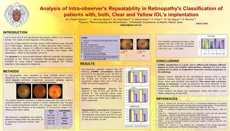 Analysis of Intra-observer's Repeatability in Retinopathy's Classification of patients with, both, Clear and Yellow IOL's implantation INTRODUCTION METHODS.