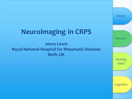 Sensory Motor Resting state Cognitive Neuroimaging in CRPS Jenny Lewis Royal National Hospital for Rheumatic Diseases Bath, UK Neuroimaging in CRPS Jenny.
