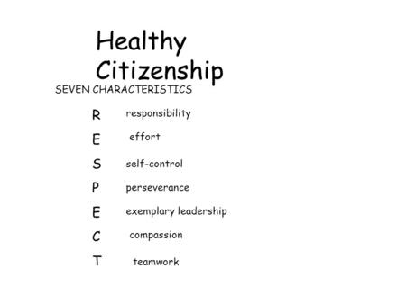 Healthy Citizenship R E S P C T SEVEN CHARACTERISTICS responsibility