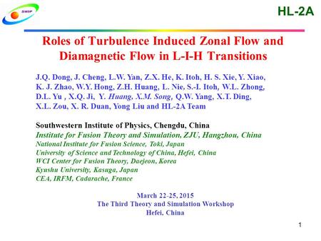 HL-2A 1 Roles of Turbulence Induced Zonal Flow and Diamagnetic Flow in L-I-H Transitions J.Q. Dong, J. Cheng, L.W. Yan, Z.X. He, K. Itoh, H. S. Xie, Y.