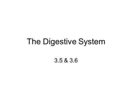 The Digestive System 3.5 & 3.6.