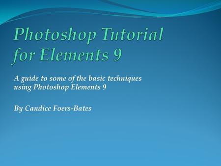 A guide to some of the basic techniques using Photoshop Elements 9 By Candice Foers-Bates.