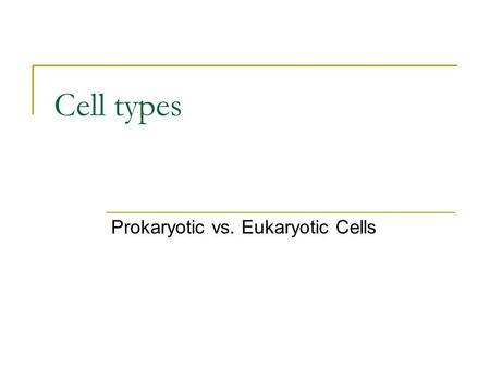 Cell types Prokaryotic vs. Eukaryotic Cells. Nucleus Nucleus contains DNA Membrane-bound organelles including Nucleolus Nuclear membrane/Envelope Free.
