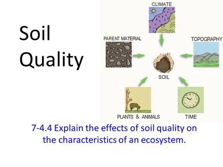 Soil Quality 7-4.4 Explain the effects of soil quality on the characteristics of an ecosystem.