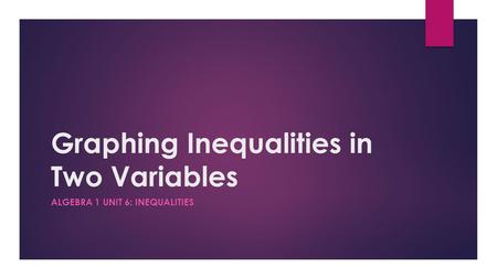 Graphing Inequalities in Two Variables ALGEBRA 1 UNIT 6: INEQUALITIES.