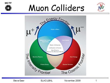 MCTF Steve Geer SLAC/LBNL November, 2009 1 Muon Colliders  
