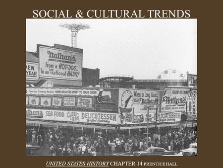 SOCIAL & CULTURAL TRENDS UNITED STATES HISTORY CHAPTER 14 PRENTICE HALL.