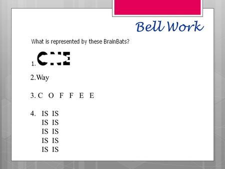 Bell Work 2.Way 3. C O F F E E 4. IS IS IS IS. Mrs. Forte   Website: