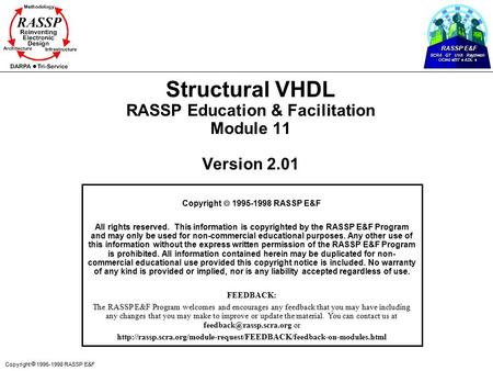 Copyright  1995-1998 RASSP E&F Structural VHDL RASSP Education & Facilitation Module 11 Version 2.01 Copyright  1995-1998 RASSP E&F All rights reserved.