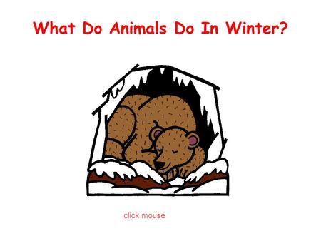 What Do Animals Do In Winter? click mouse. What do animals do during the winter? Migrate Adapt Hibernate click mouse.