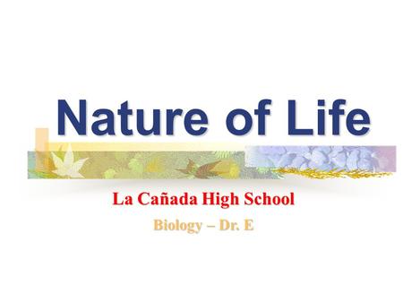 Nature of Life La Cañada High School Biology – Dr. E.