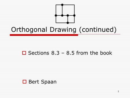 1 Orthogonal Drawing (continued)  Sections 8.3 – 8.5 from the book  Bert Spaan.