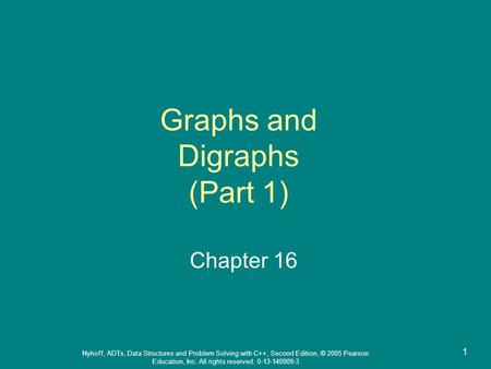 Nyhoff, ADTs, Data Structures and Problem Solving with C++, Second Edition, © 2005 Pearson Education, Inc. All rights reserved. 0-13-140909-3 1 Graphs.