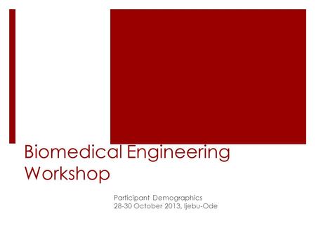 Biomedical Engineering Workshop Participant Demographics 28-30 October 2013, Ijebu-Ode.