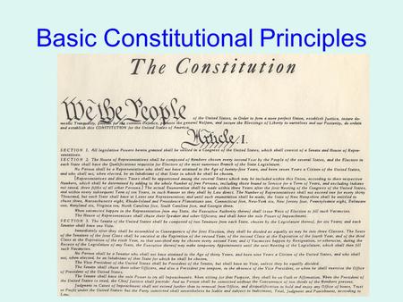 Basic Constitutional Principles. 1789-Present Our Plan of Government Limits power by: Creating 3 Separate branches, each w/job Each branch “checks” the.
