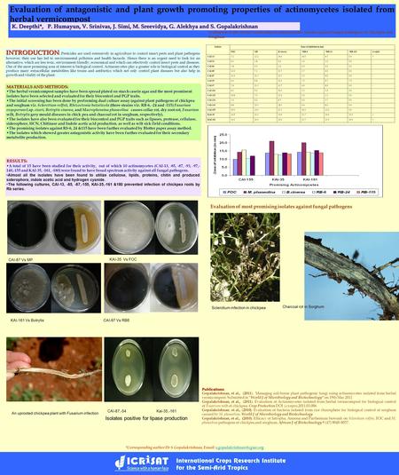 Evaluation of antagonistic and plant growth promoting properties of actinomycetes isolated from herbal vermicompost *Corresponding author Dr S Gopalakrishnan,