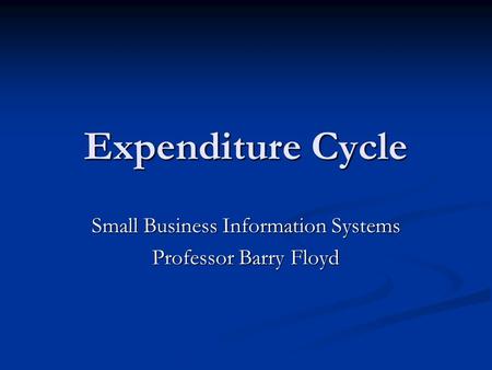 Small Business Information Systems Professor Barry Floyd