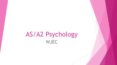 AS/A2 Psychology WJEC. AS involves 2 units Unit 1 (20%) Past to present (1hr 30 exam)  Five psychological approaches  Includes therapies and research.