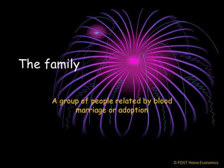 The family A group of people related by blood marriage or adoption © PDST Home Economics.
