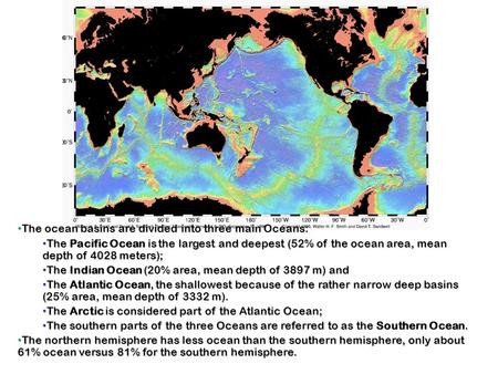 The ocean basins are divided into three main Oceans: