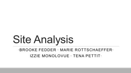 Site Analysis ·BROOKE FEDDER · MARIE ROTTSCHAEFFER· IZZIE MONOLOVUE · TENA PETTIT·