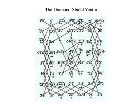 The Diamond Shield Yantra. The Diamond Shield Yantra (Sacred Script of the Qualities of the Buddha) The above yantra (sacred script) is written in Cambodian.