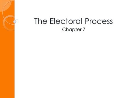 The Electoral Process Chapter 7. The Nominating Process.