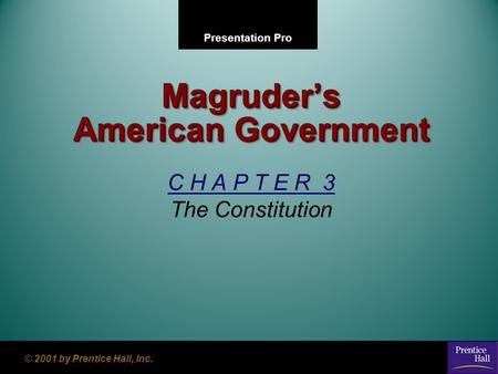 Presentation Pro © 2001 by Prentice Hall, Inc. Magruder’s American Government C H A P T E R 3 The Constitution.