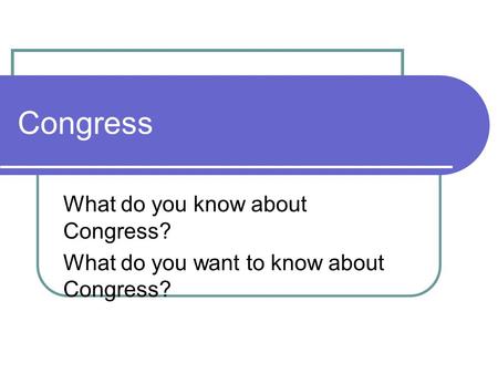 Congress What do you know about Congress? What do you want to know about Congress?