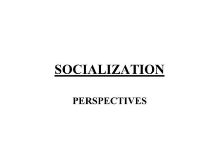 SOCIALIZATION PERSPECTIVES.