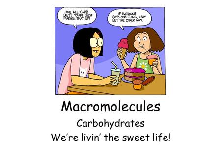 Macromolecules Carbohydrates We’re livin’ the sweet life!