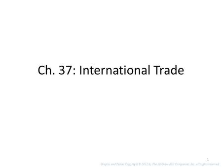 Ch. 37: International Trade 1 Graphs and Tables Copyright © 2012 by The McGraw-Hill Companies, Inc. All rights reserved.