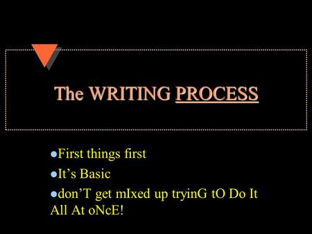 The WRITING PROCESS l First things first l It’s Basic l don’T get mIxed up tryinG tO Do It All At oNcE!