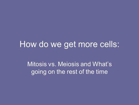How do we get more cells: Mitosis vs. Meiosis and What’s going on the rest of the time.