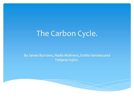 The Carbon Cycle. By James Burrows, Nadia Molinero, Emilie Vanness and Tatijana Vujicic.