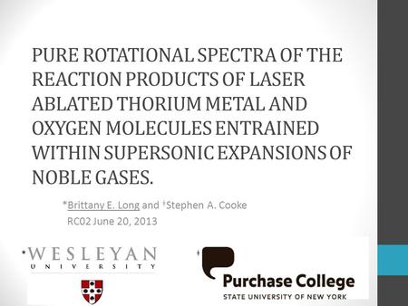 PURE ROTATIONAL SPECTRA OF THE REACTION PRODUCTS OF LASER ABLATED THORIUM METAL AND OXYGEN MOLECULES ENTRAINED WITHIN SUPERSONIC EXPANSIONS OF NOBLE GASES.