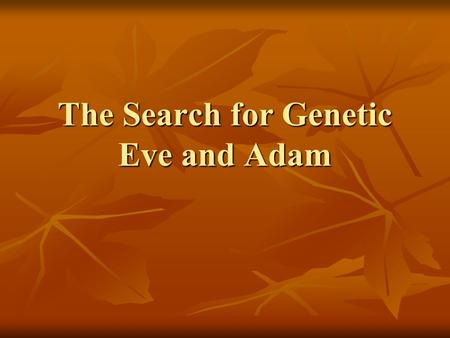 The Search for Genetic Eve and Adam. Divergence Points 5-7 Million Years Ago (MYA)– Divergence from the Chimpanzee Lineage 5-7 Million Years Ago (MYA)–