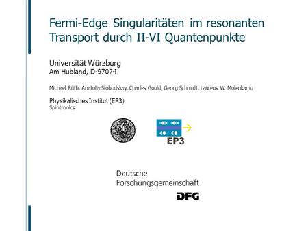 Fermi-Edge Singularitäten im resonanten Transport durch II-VI Quantenpunkte Universität Würzburg Am Hubland, D-97074 Michael Rüth, Anatoliy Slobodskyy,