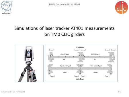 1/12 Sylvain GRIFFET, 17/10/2011 BE/ABP-SU/ Simulations of laser tracker AT401 measurements on TM0 CLIC girders EDMS Document No 1157095.