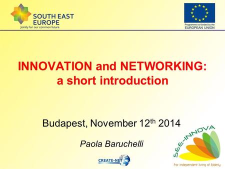 INNOVATION and NETWORKING: a short introduction Budapest, November 12 th 2014 Paola Baruchelli.