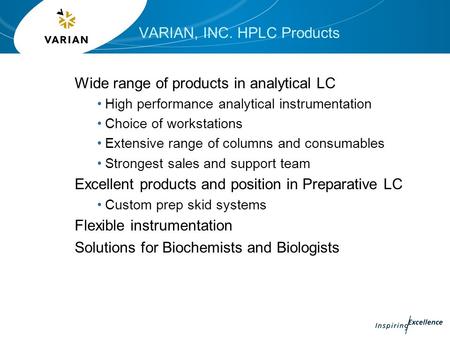 VARIAN, INC. HPLC Products